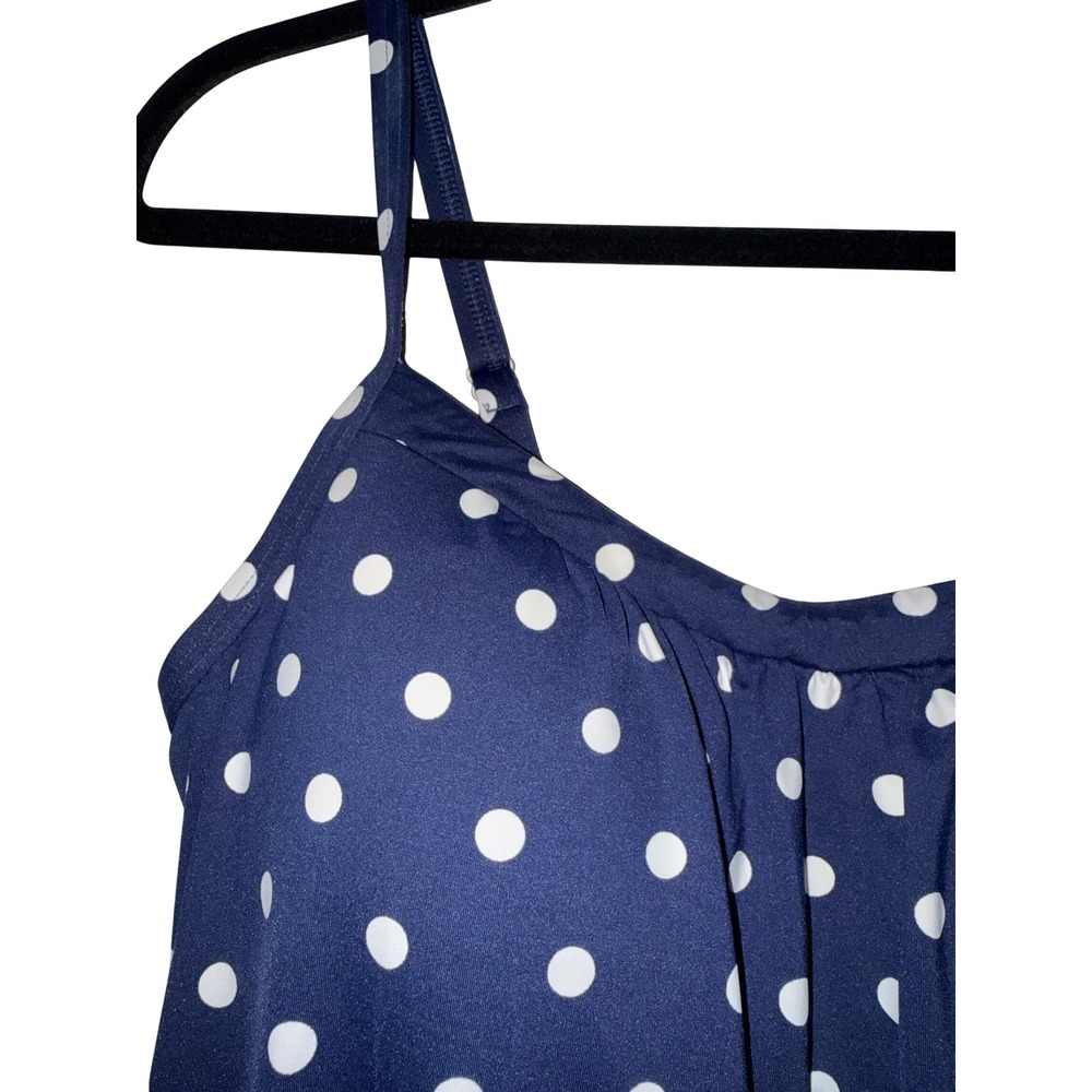 Lands End Navy Blue Polka Dot Tankini Top Sz 10P Retro Nautical Coastal Core - Picture 5 of 9